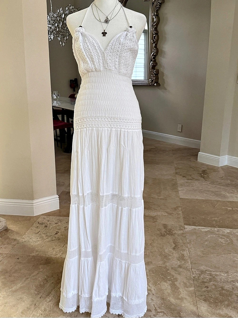 Cotton Natural Halter Top Maxi Dress White
